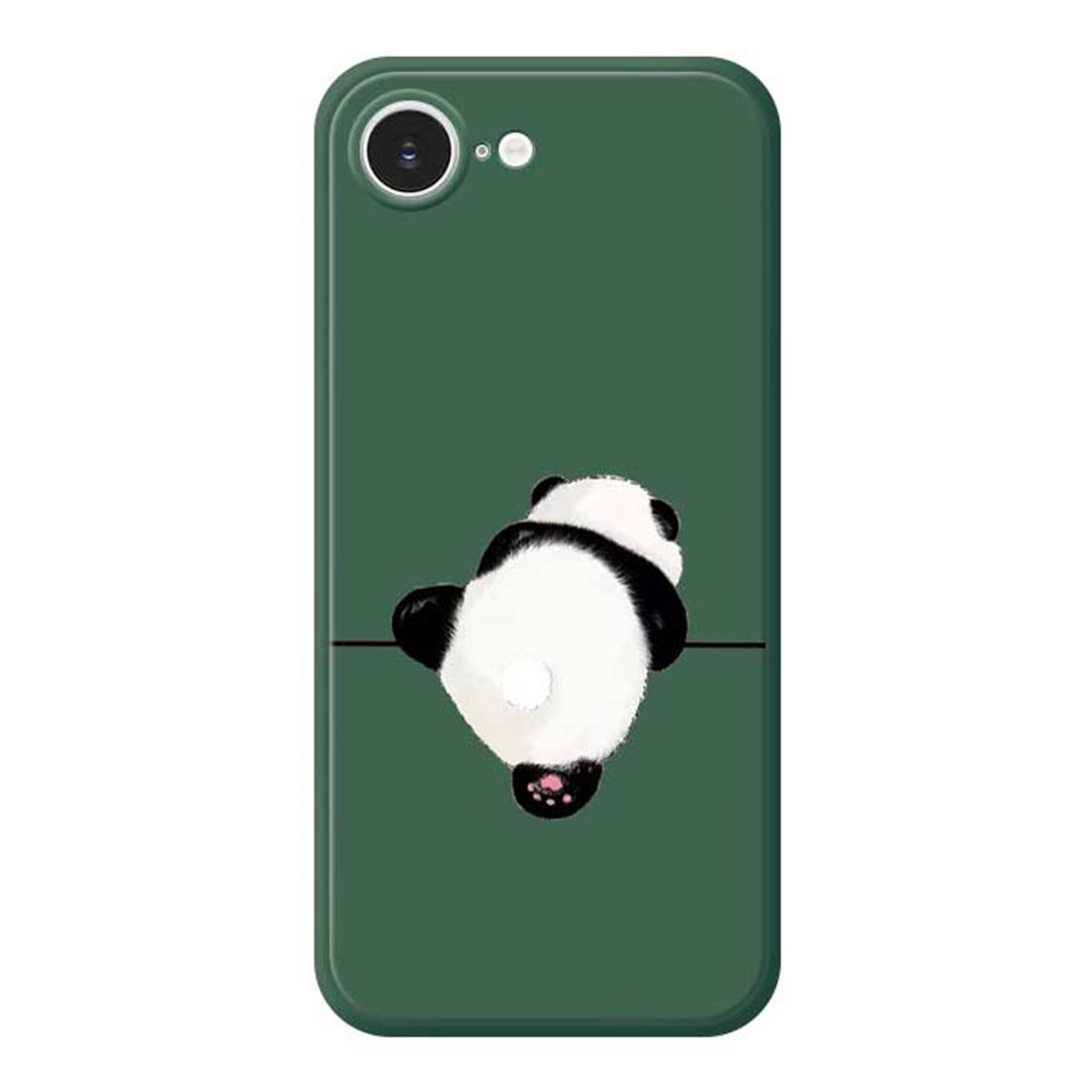 For iPhone 16e Case Panda Back Pattern Printing Straight Edge TPU Phone Back Cover - Green