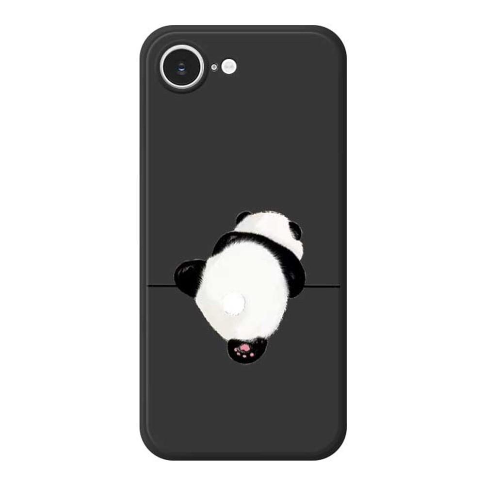 For iPhone 16e Case Panda Back Pattern Printing Straight Edge TPU Phone Back Cover - Black