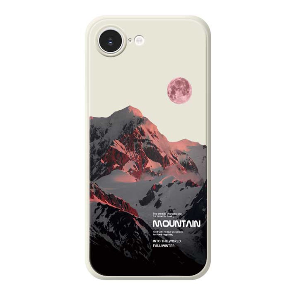 For iPhone 16e Case Pink Snow Mountain Pattern Printing Straight Edge TPU Phone Back Cover - Beige