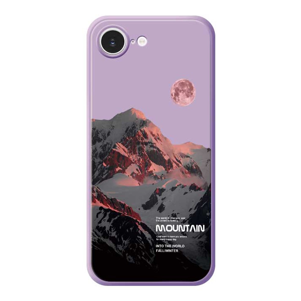 For iPhone 16e Case Pink Snow Mountain Pattern Printing Straight Edge TPU Phone Back Cover - Purple