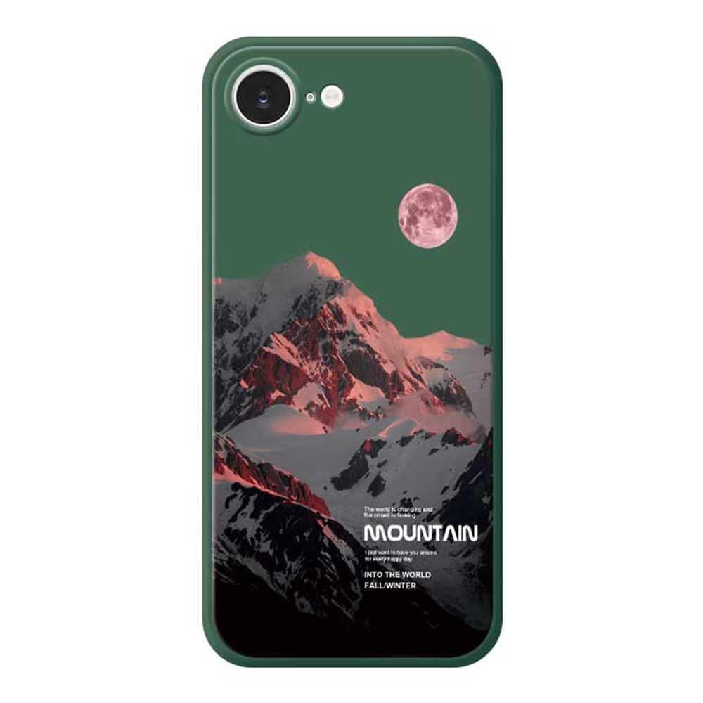 For iPhone 16e Case Pink Snow Mountain Pattern Printing Straight Edge TPU Phone Back Cover - Green