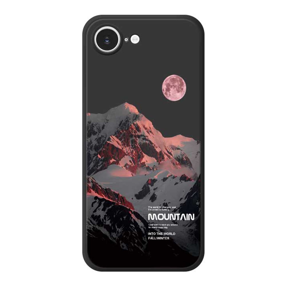 For iPhone 16e Case Pink Snow Mountain Pattern Printing Straight Edge TPU Phone Back Cover - Black