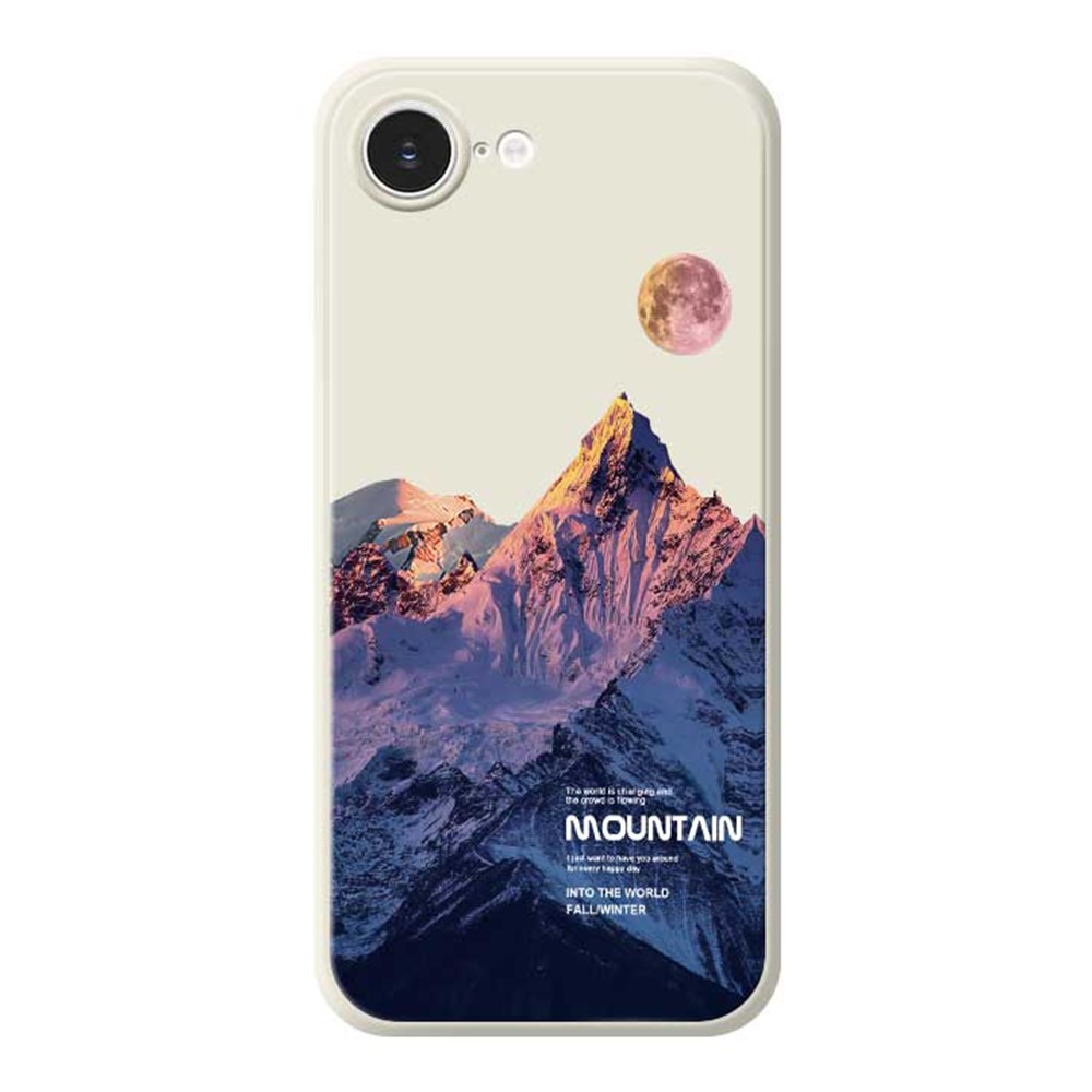 For iPhone 16e Case Blue Snow Mountain Pattern Printing Straight Edge TPU Phone Back Cover - Beige