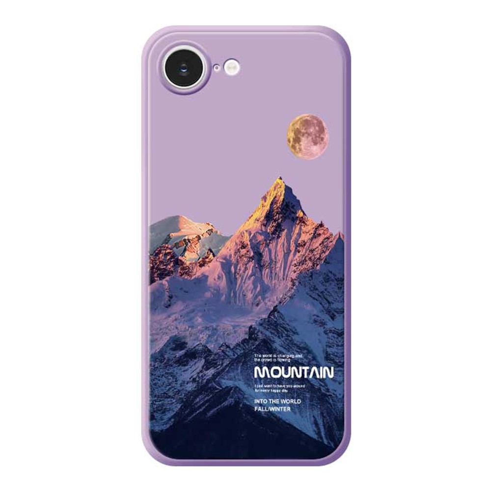 For iPhone 16e Case Blue Snow Mountain Pattern Printing Straight Edge TPU Phone Back Cover - Purple