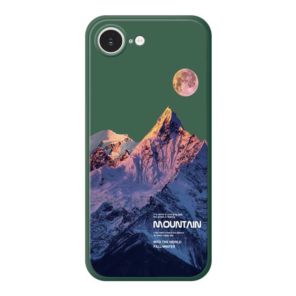 For iPhone 16e Case Blue Snow Mountain Pattern Printing Straight Edge TPU Phone Back Cover - Green