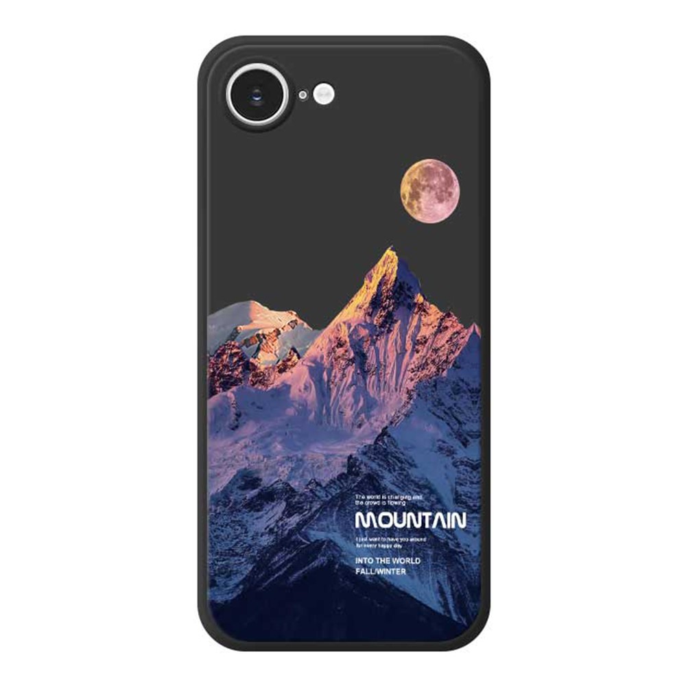 For iPhone 16e Case Blue Snow Mountain Pattern Printing Straight Edge TPU Phone Back Cover - Black