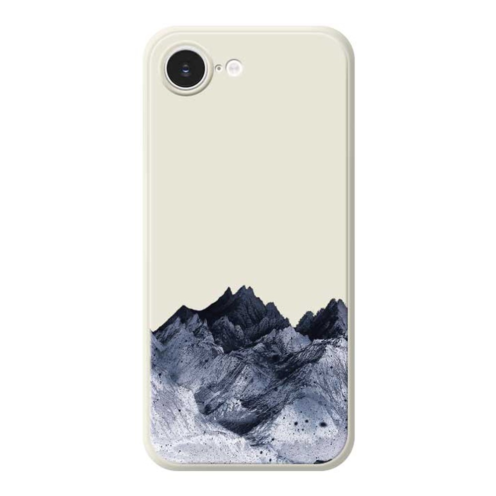 For iPhone 16e Case Black Mountain Pattern Printing Straight Edge TPU Phone Back Cover - Beige
