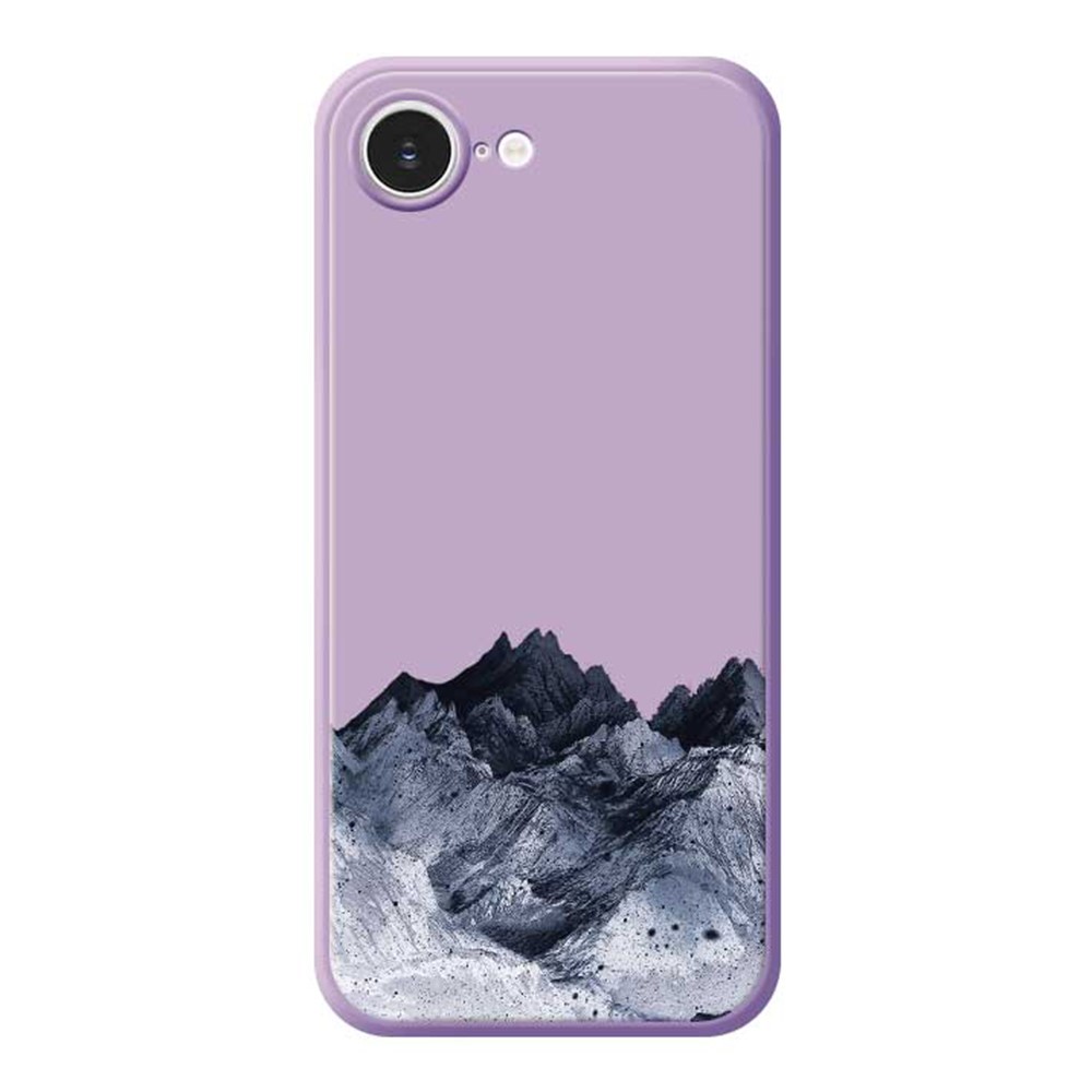 For iPhone 16e Case Black Mountain Pattern Printing Straight Edge TPU Phone Back Cover - Purple