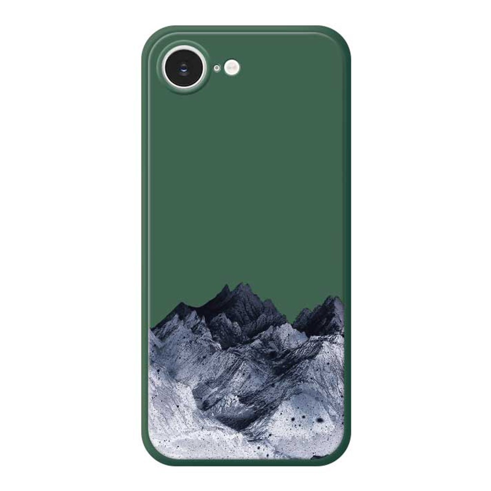 For iPhone 16e Case Black Mountain Pattern Printing Straight Edge TPU Phone Back Cover - Green
