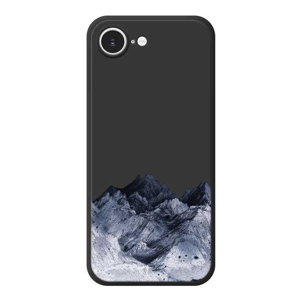 For iPhone 16e Case Black Mountain Pattern Printing Straight Edge TPU Phone Back Cover - Black