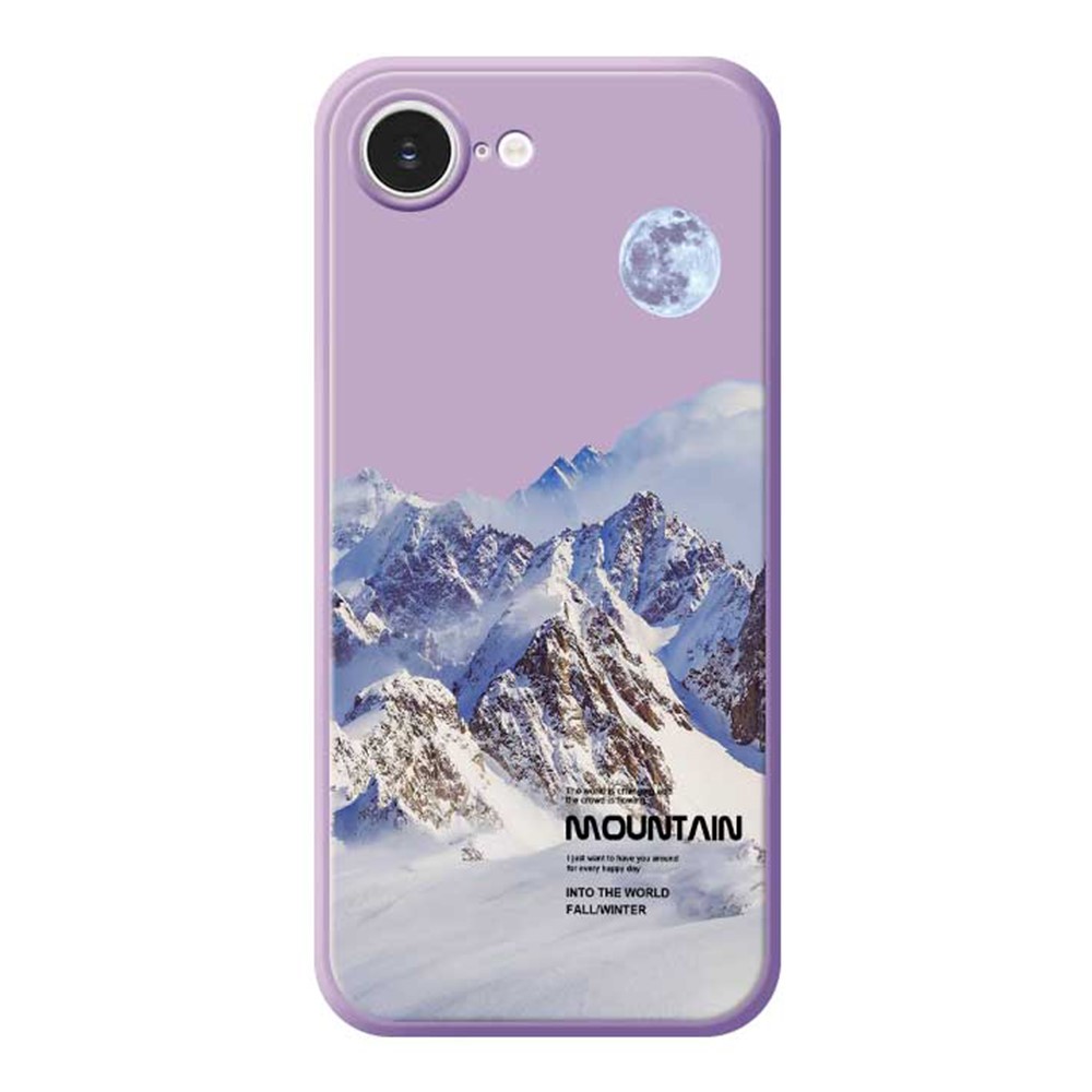 For iPhone 16e Case White Snow Mountain Pattern Printing Straight Edge TPU Phone Back Cover - Purple