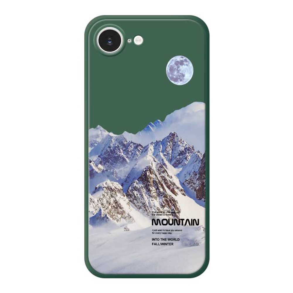 For iPhone 16e Case White Snow Mountain Pattern Printing Straight Edge TPU Phone Back Cover - Green
