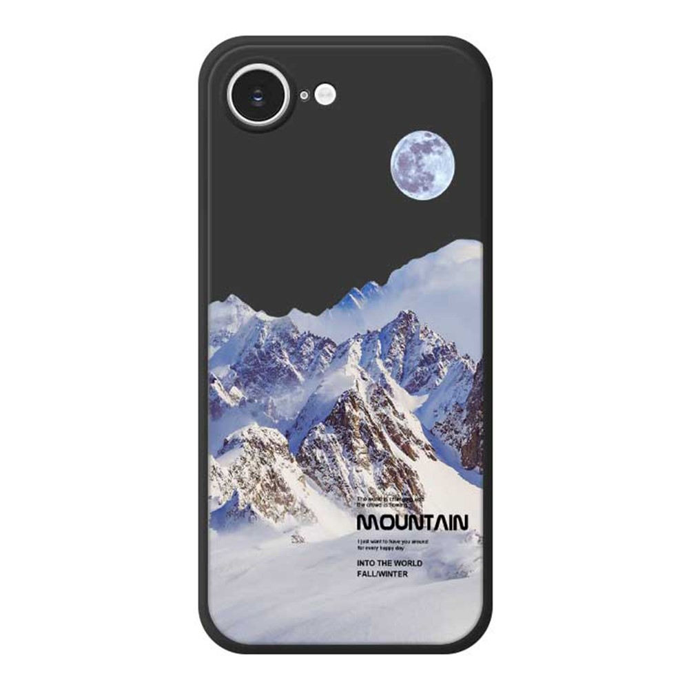 For iPhone 16e Case White Snow Mountain Pattern Printing Straight Edge TPU Phone Back Cover - Black
