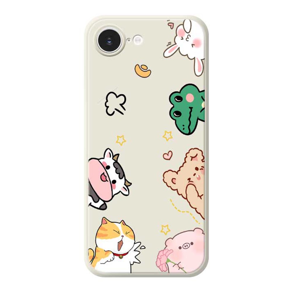 For iPhone 16e Case Animal Gathering Pattern Printing Straight Edge TPU Phone Back Cover - Beige