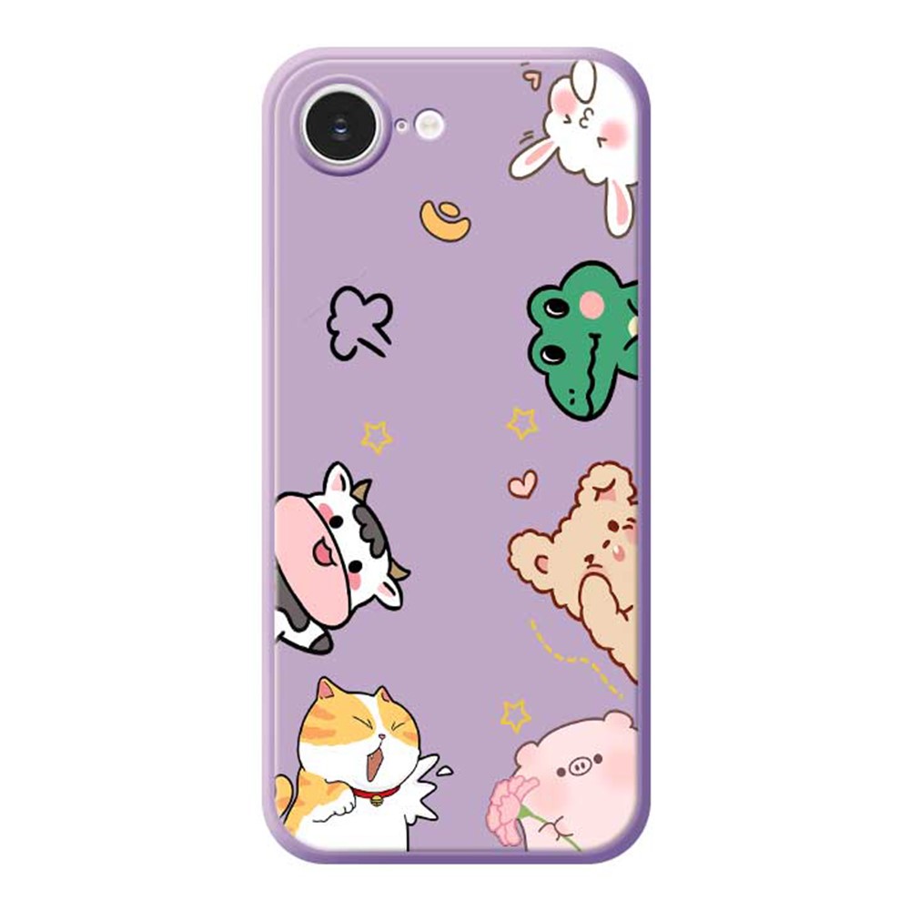 For iPhone 16e Case Animal Gathering Pattern Printing Straight Edge TPU Phone Back Cover - Purple