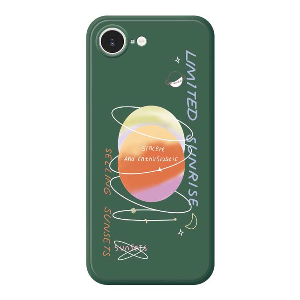 For iPhone 16e Case Planet Pattern Printing Straight Edge TPU Phone Back Cover - Green