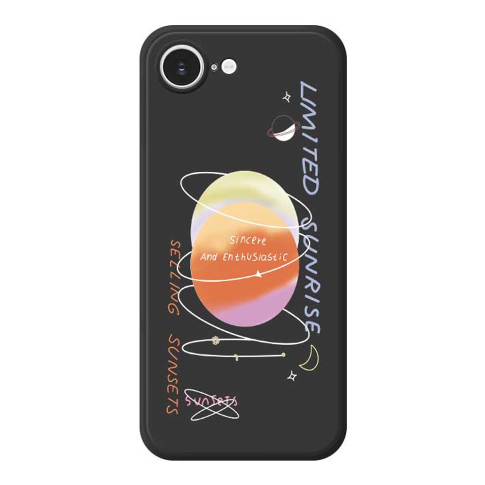 For iPhone 16e Case Planet Pattern Printing Straight Edge TPU Phone Back Cover - Black