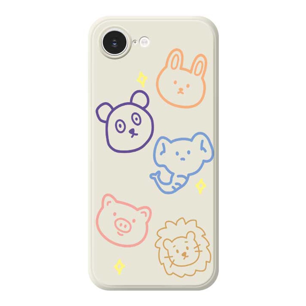 For iPhone 16e Case Animal Sketches Pattern Printing Straight Edge TPU Phone Back Cover - Beige