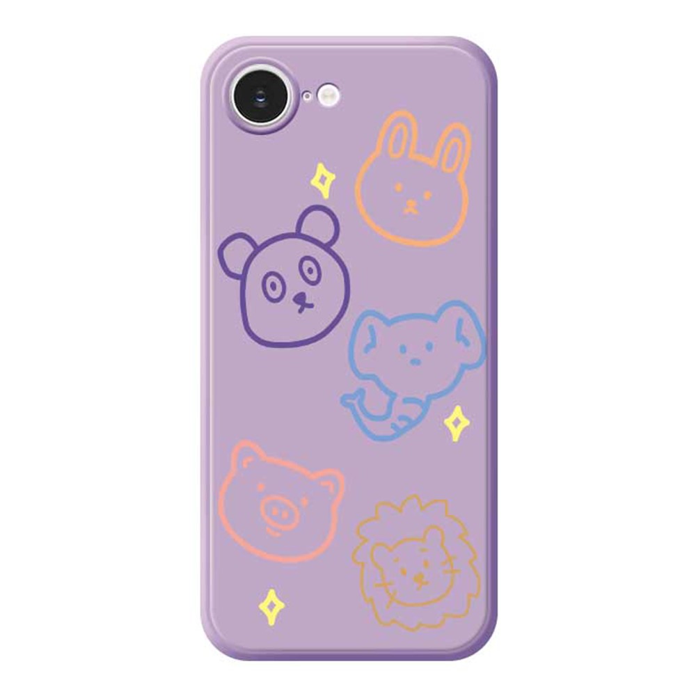 For iPhone 16e Case Animal Sketches Pattern Printing Straight Edge TPU Phone Back Cover - Purple