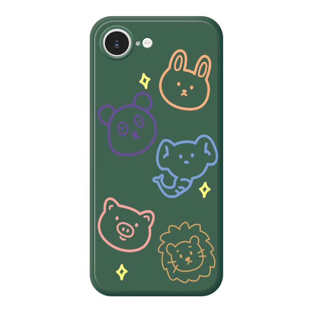 For iPhone 16e Case Animal Sketches Pattern Printing Straight Edge TPU Phone Back Cover - Green