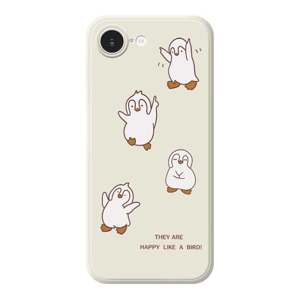 For iPhone 16e Case Happy Penguin Pattern Printing Straight Edge TPU Phone Back Cover - Beige
