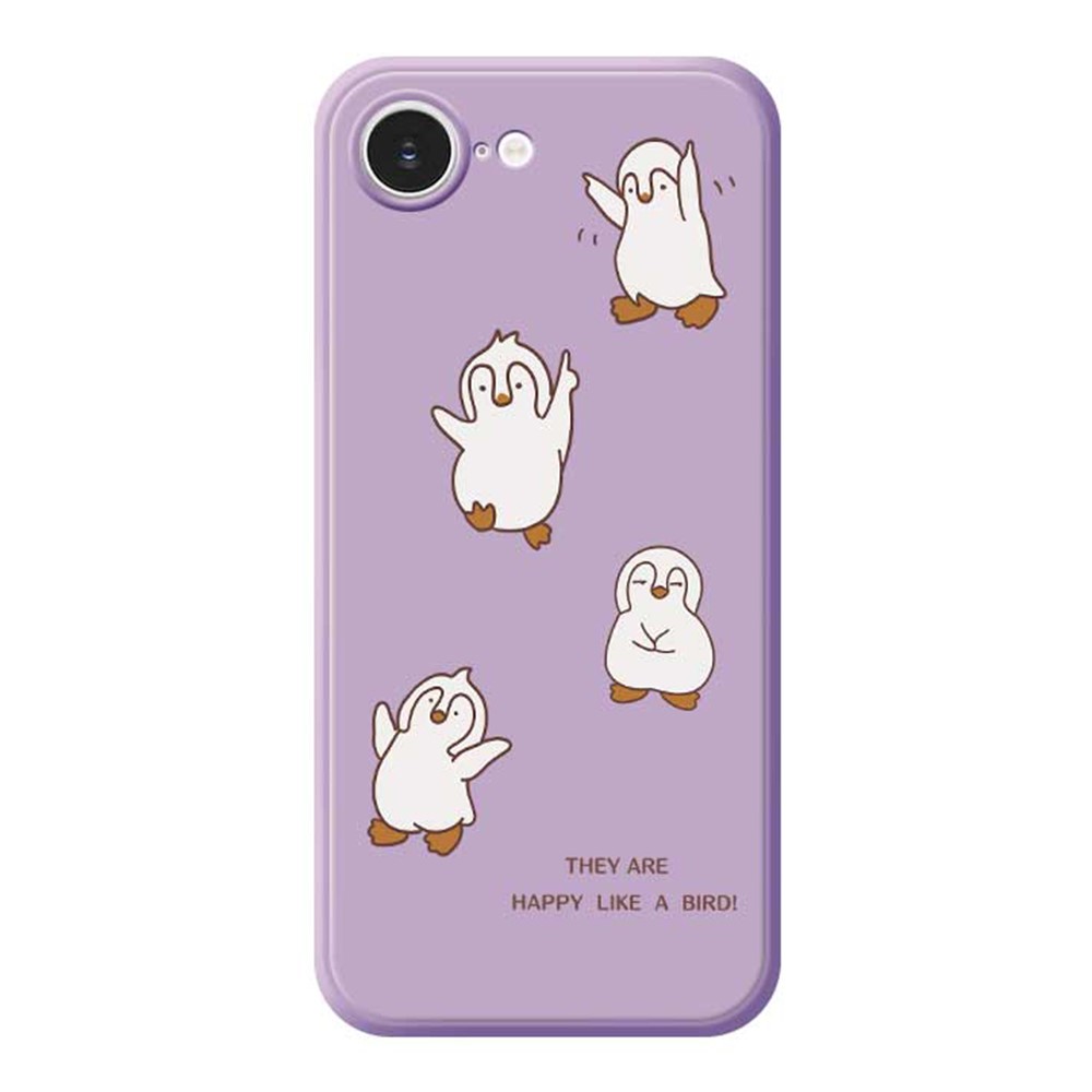 For iPhone 16e Case Happy Penguin Pattern Printing Straight Edge TPU Phone Back Cover - Purple