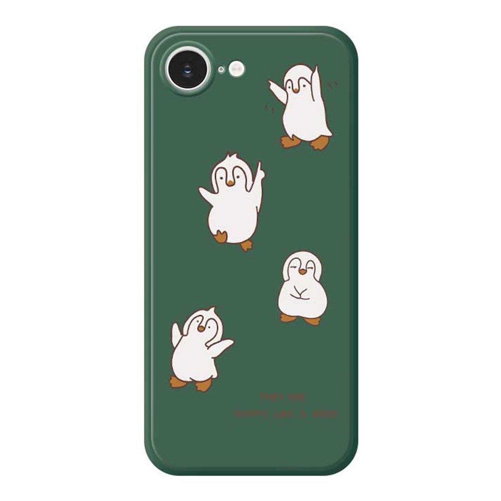 For iPhone 16e Case Happy Penguin Pattern Printing Straight Edge TPU Phone Back Cover - Green