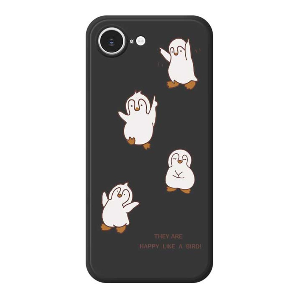 For iPhone 16e Case Happy Penguin Pattern Printing Straight Edge TPU Phone Back Cover - Black