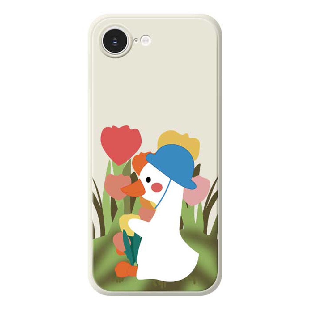 For iPhone 16e Case Cartoon Duck Pattern Printing Straight Edge TPU Phone Back Cover - Beige