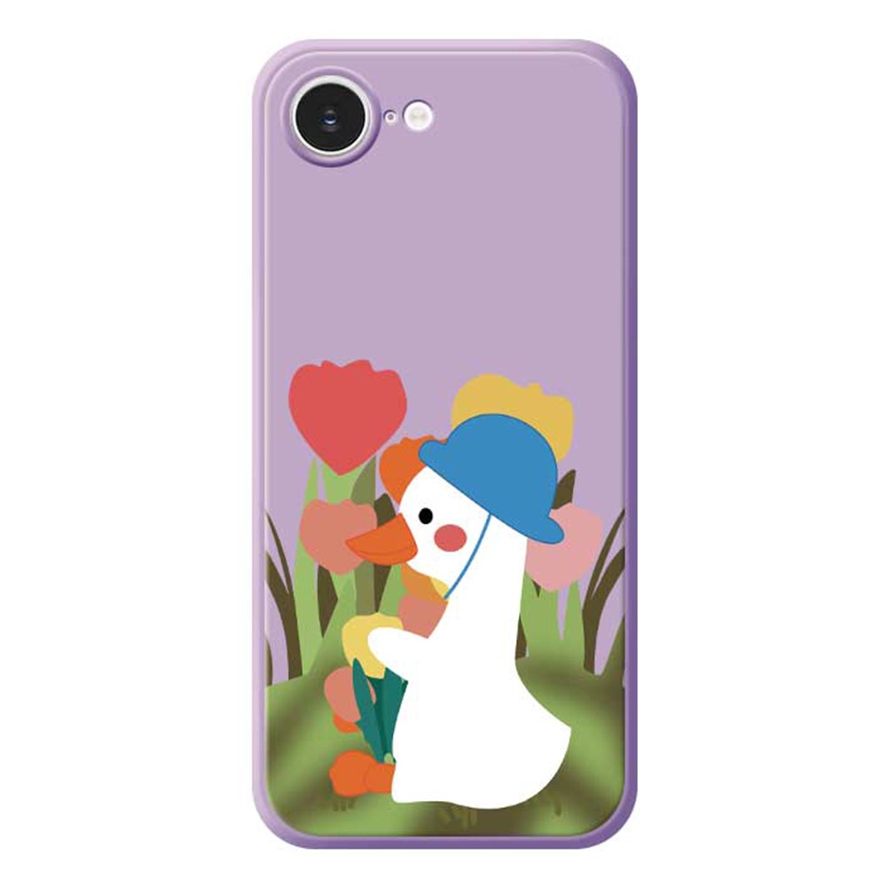 For iPhone 16e Case Cartoon Duck Pattern Printing Straight Edge TPU Phone Back Cover - Purple