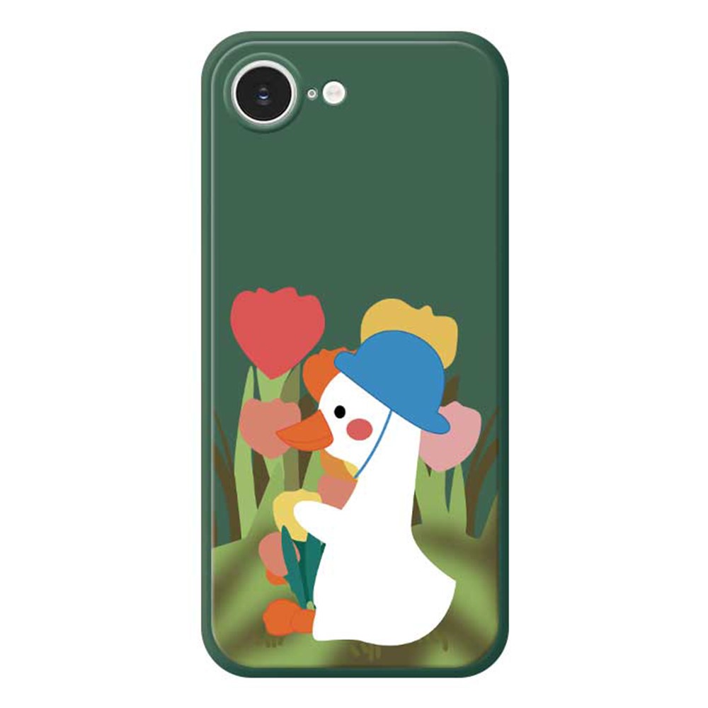 For iPhone 16e Case Cartoon Duck Pattern Printing Straight Edge TPU Phone Back Cover - Green