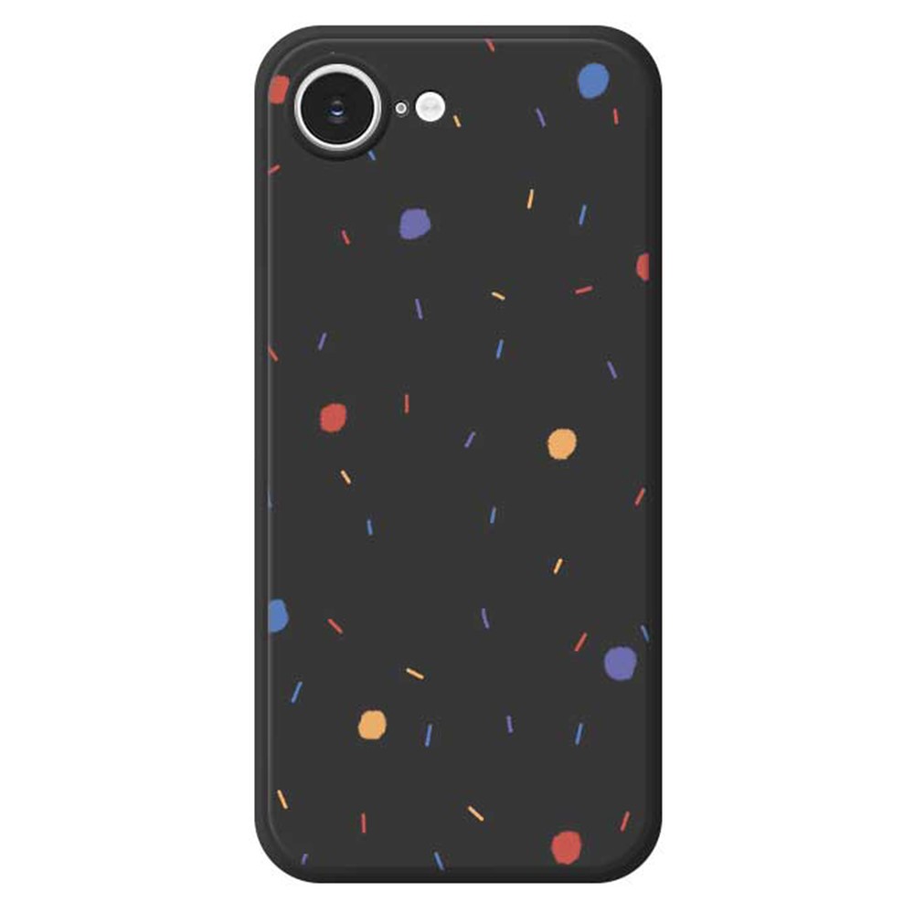 For iPhone 16e Case Colorful Dots Pattern Printing Straight Edge TPU Phone Back Cover - Black