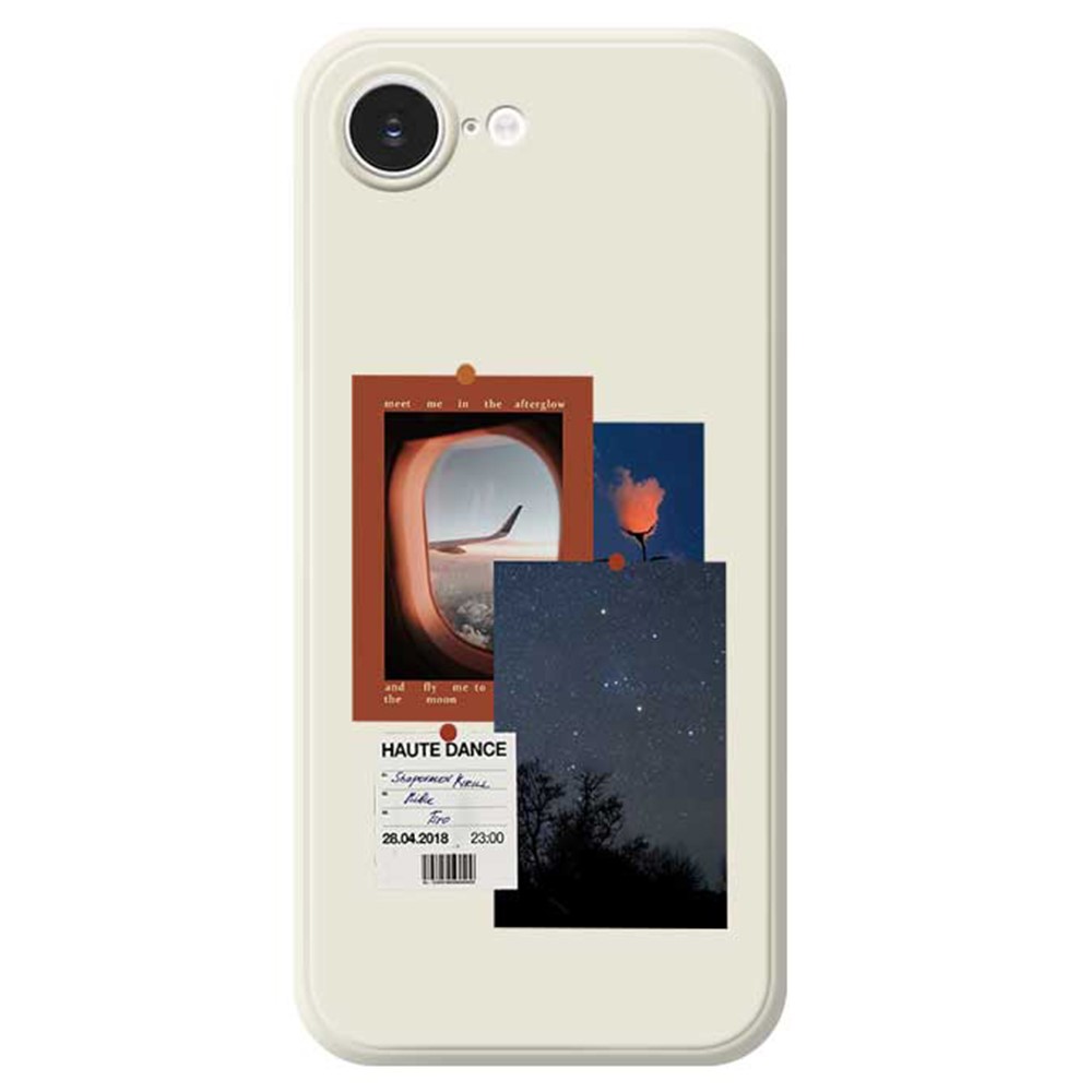 For iPhone 16e Case Night Sky Illustration Pattern Printing Straight Edge TPU Phone Back Cover - Beige