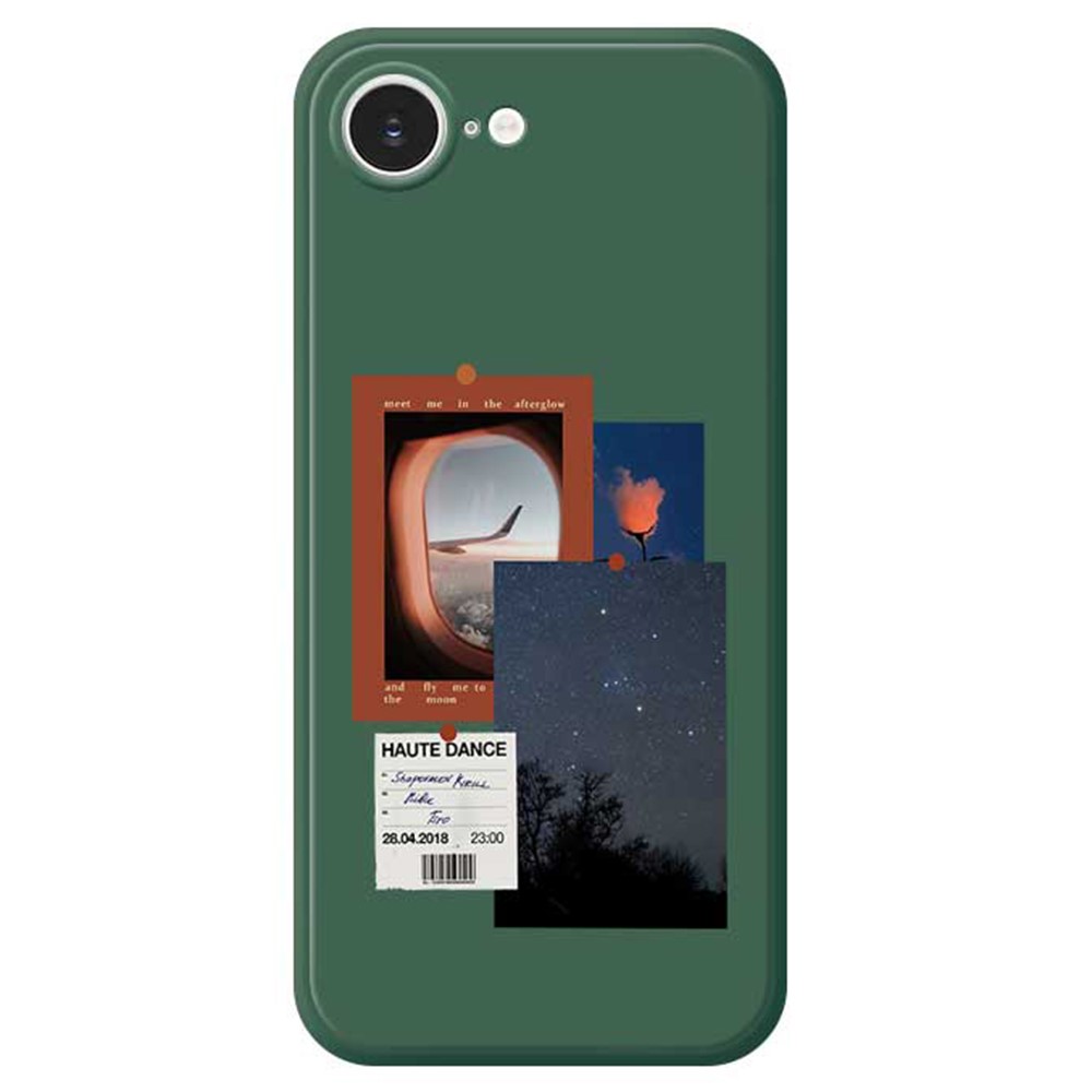 For iPhone 16e Case Night Sky Illustration Pattern Printing Straight Edge TPU Phone Back Cover - Green