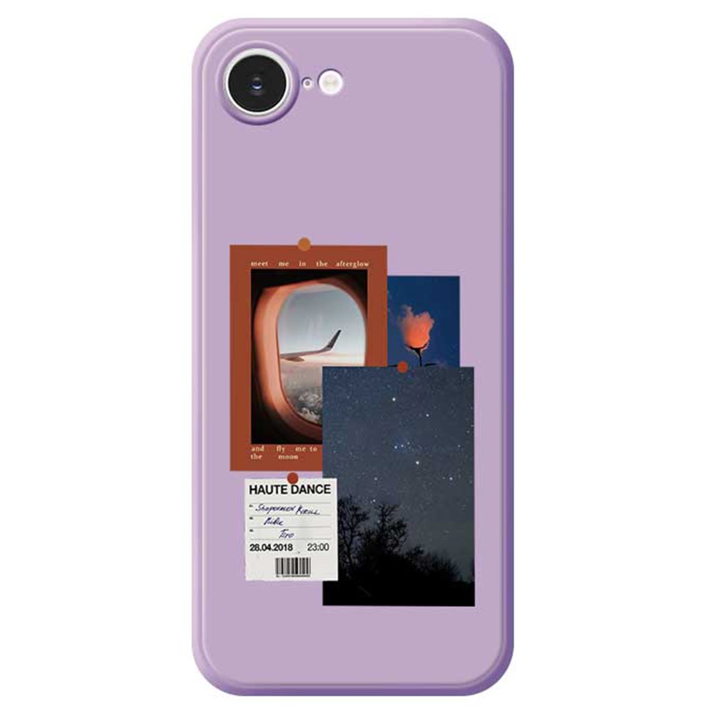 For iPhone 16e Case Night Sky Illustration Pattern Printing Straight Edge TPU Phone Back Cover - Purple