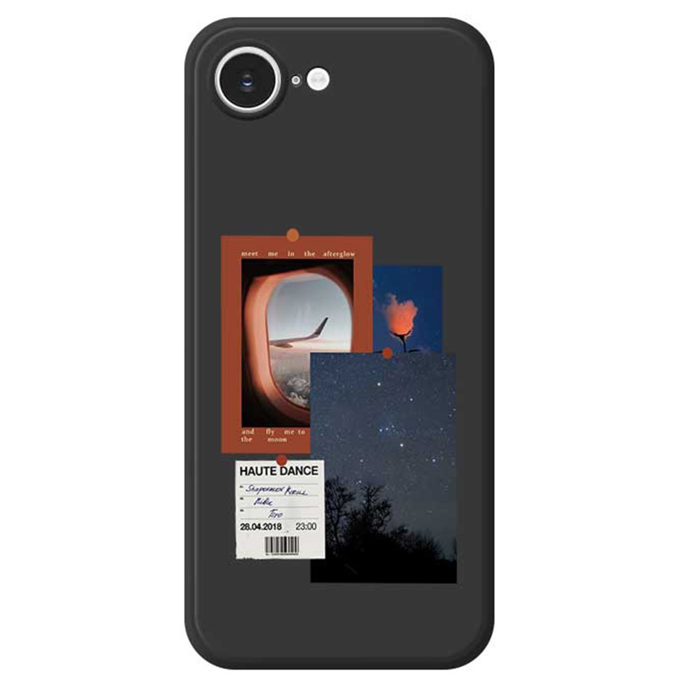 For iPhone 16e Case Night Sky Illustration Pattern Printing Straight Edge TPU Phone Back Cover - Black