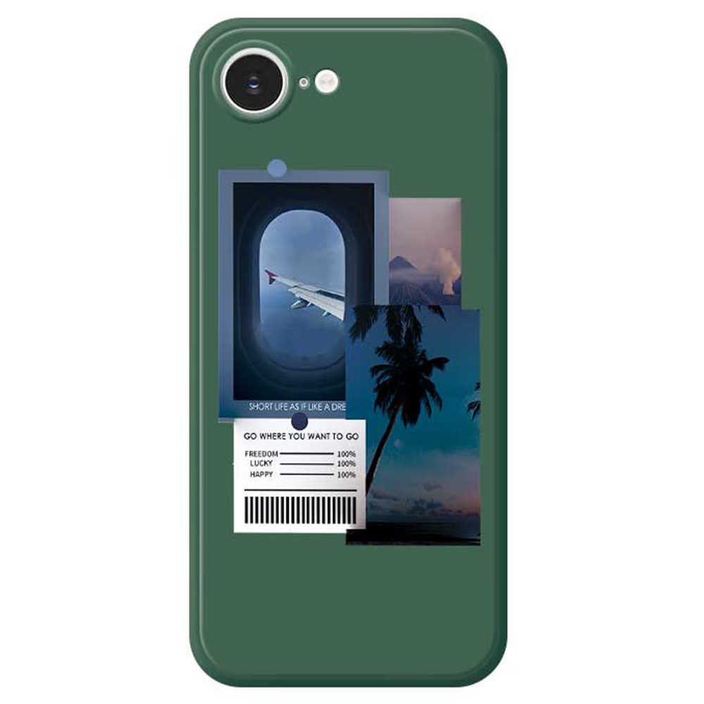 For iPhone 16e Case Landscape Illustration Pattern Printing Straight Edge TPU Phone Back Cover - Green