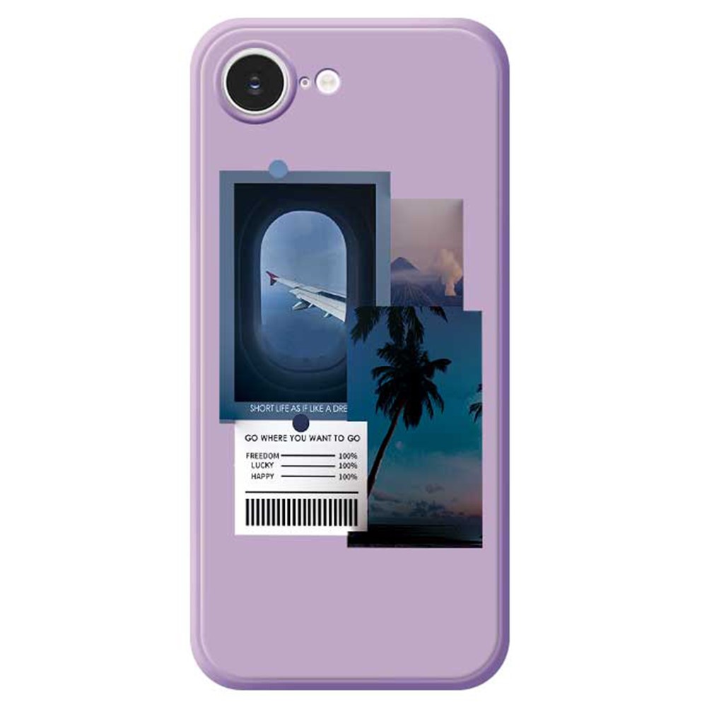 For iPhone 16e Case Landscape Illustration Pattern Printing Straight Edge TPU Phone Back Cover - Purple