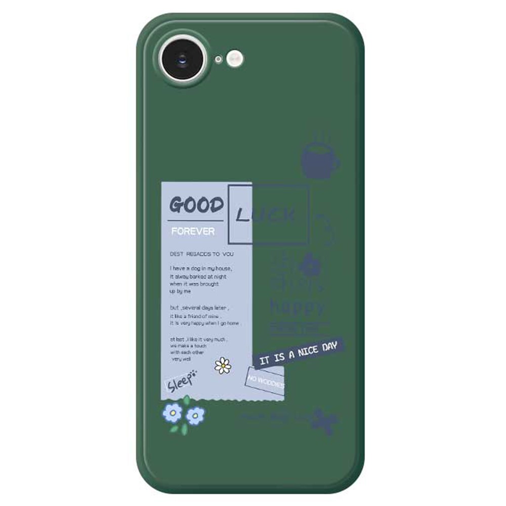 For iPhone 16e Case Good Luck Notes Pattern Printing Straight Edge TPU Phone Back Cover - Green