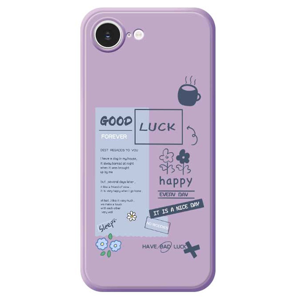 For iPhone 16e Case Good Luck Notes Pattern Printing Straight Edge TPU Phone Back Cover - Purple