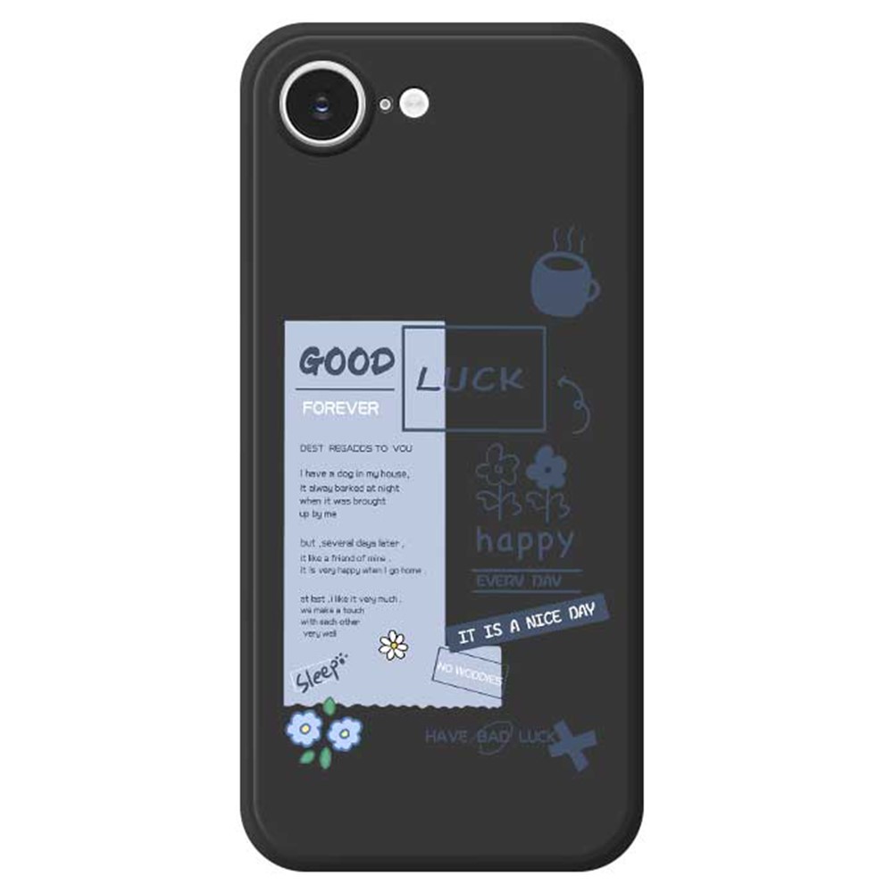For iPhone 16e Case Good Luck Notes Pattern Printing Straight Edge TPU Phone Back Cover - Black