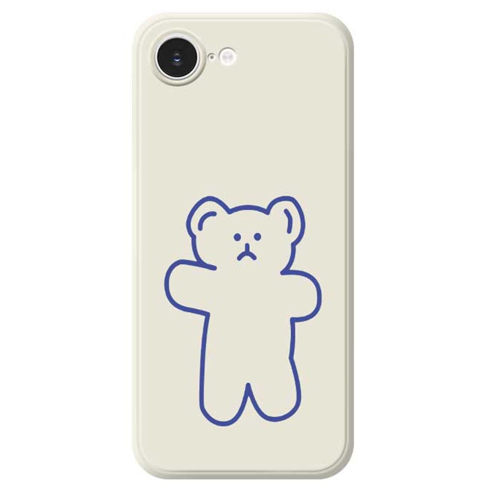 For iPhone 16e Case Simple Bear Pattern Printing Straight Edge TPU Phone Back Cover - Beige