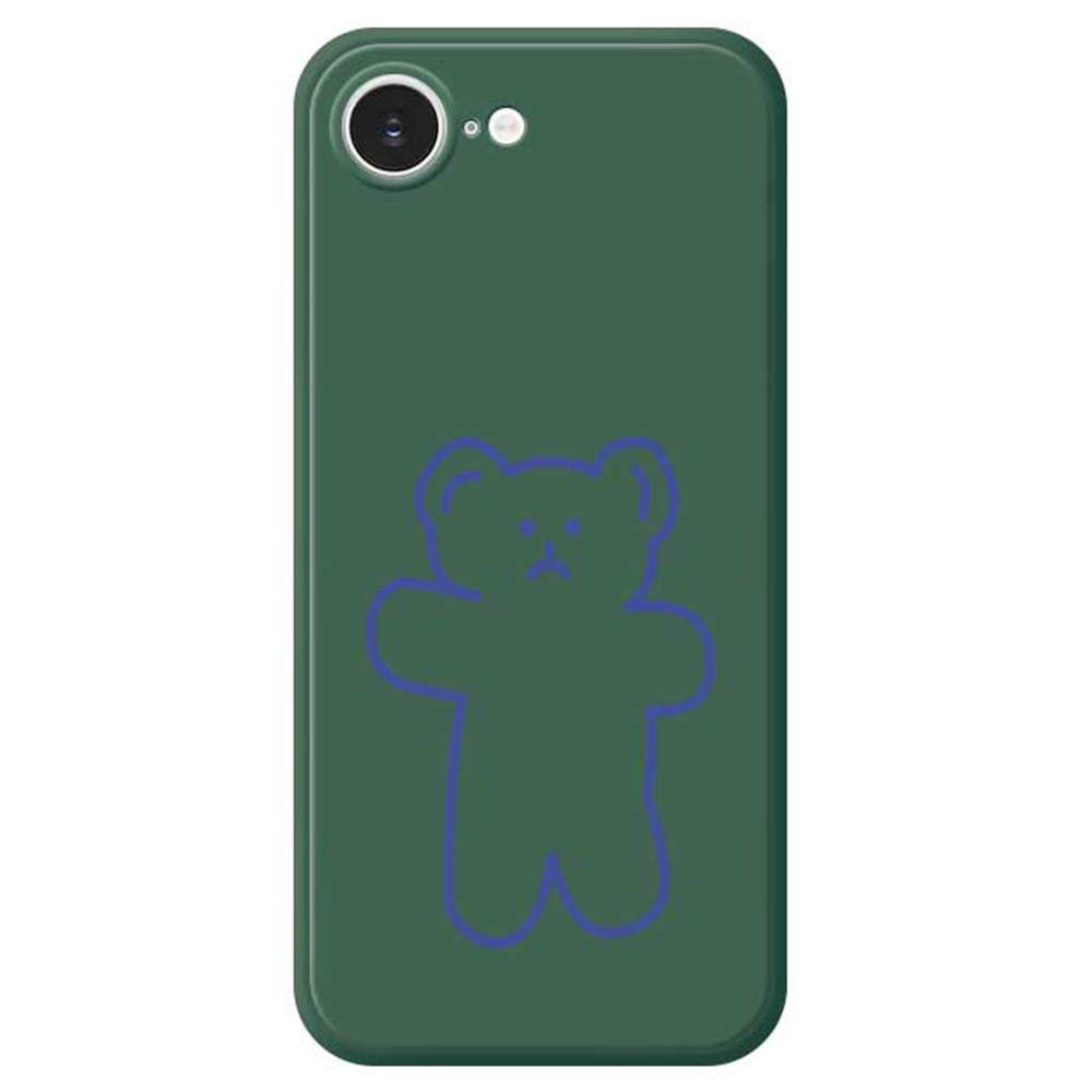 For iPhone 16e Case Simple Bear Pattern Printing Straight Edge TPU Phone Back Cover - Green