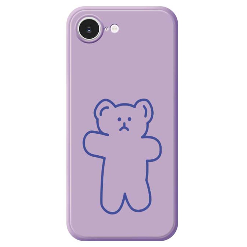 For iPhone 16e Case Simple Bear Pattern Printing Straight Edge TPU Phone Back Cover - Purple