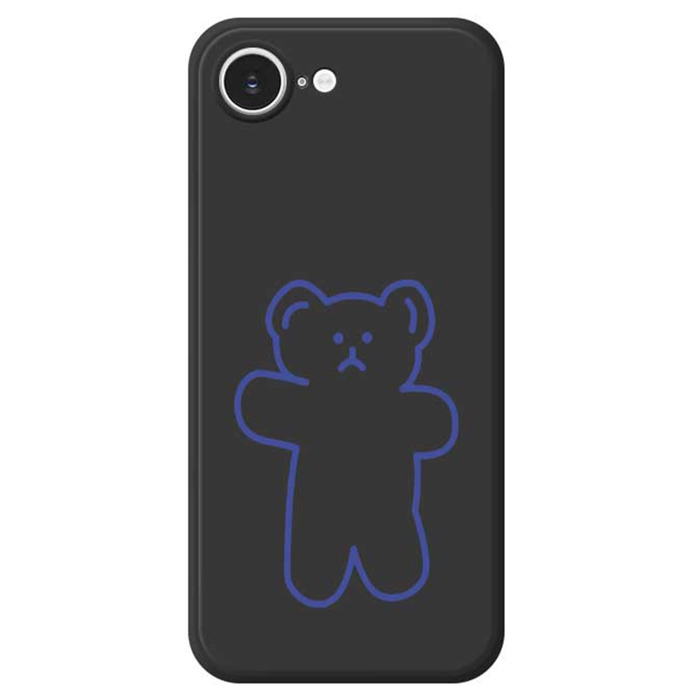 For iPhone 16e Case Simple Bear Pattern Printing Straight Edge TPU Phone Back Cover - Black