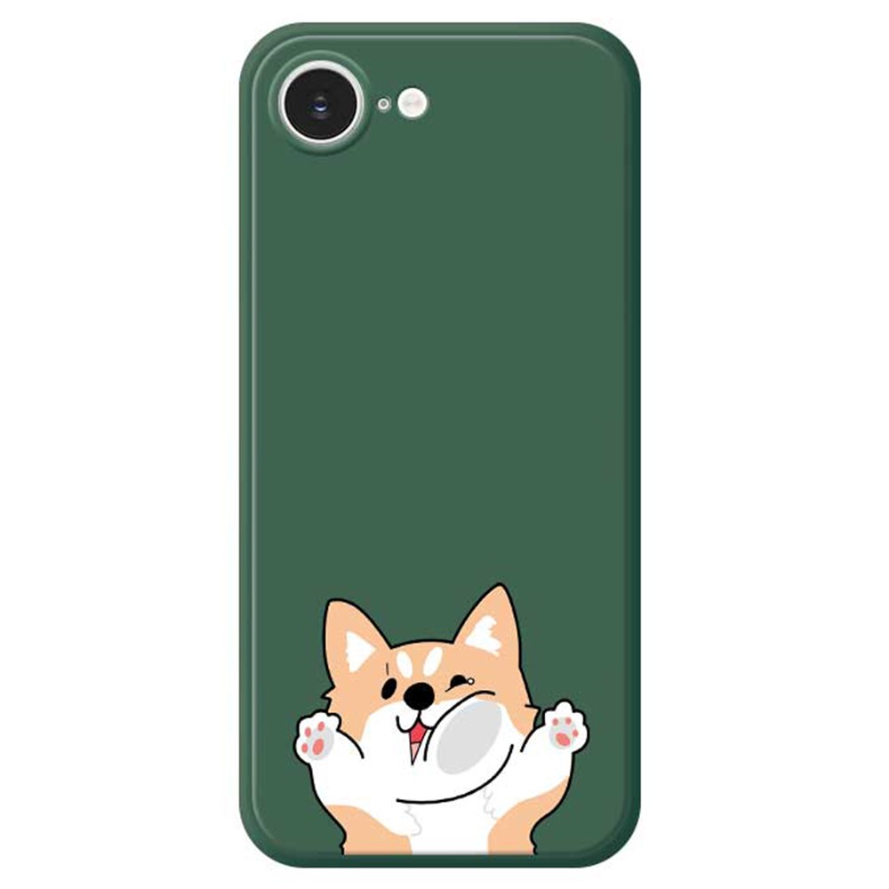 For iPhone 16e Case Cartoon Dog Pattern Printing Straight Edge TPU Phone Back Cover - Green