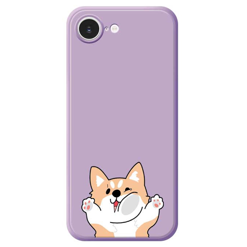 For iPhone 16e Case Cartoon Dog Pattern Printing Straight Edge TPU Phone Back Cover - Purple
