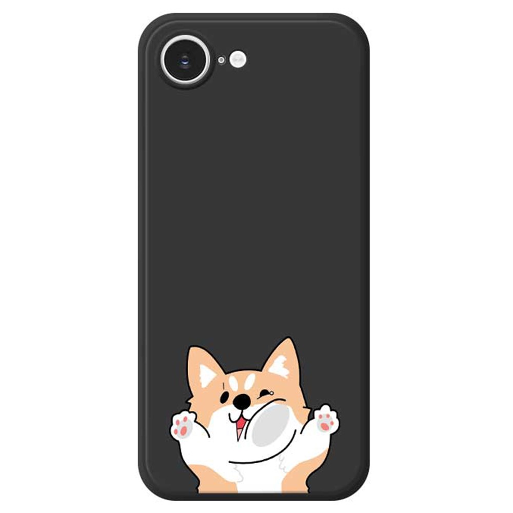For iPhone 16e Case Cartoon Dog Pattern Printing Straight Edge TPU Phone Back Cover - Black