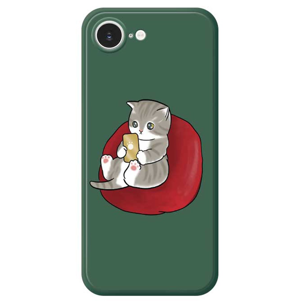 For iPhone 16e Case Casual Cat Pattern Printing Straight Edge TPU Phone Back Cover - Green