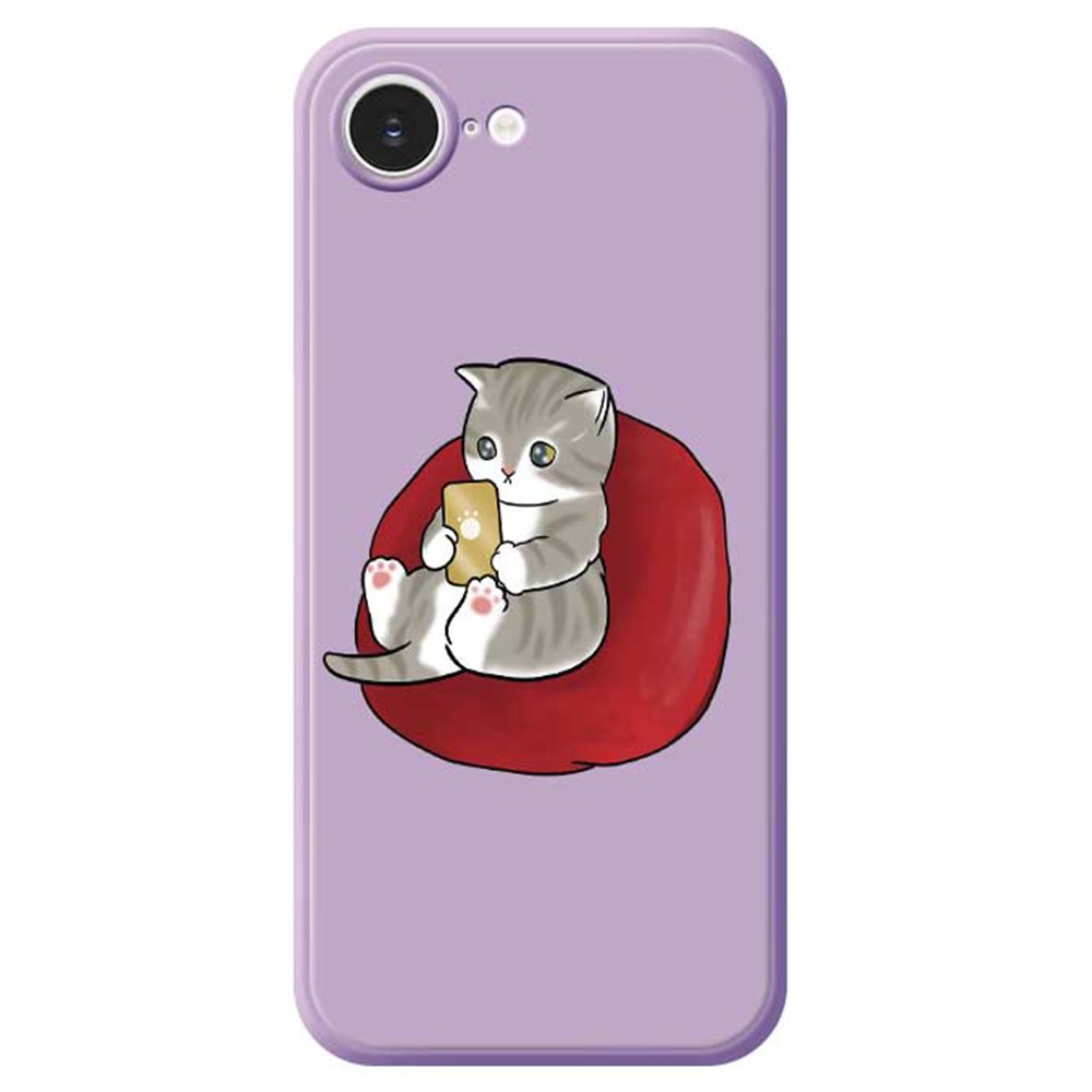 For iPhone 16e Case Casual Cat Pattern Printing Straight Edge TPU Phone Back Cover - Purple